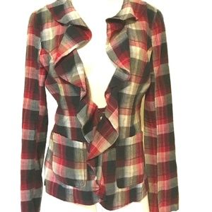 Free people liberty ruffle blazer red plaid size 8